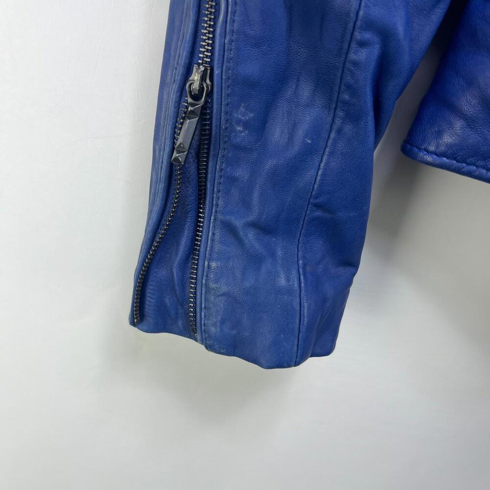 BCBG Max Azria Leather Jacket Blue Women's Large - Picture 6 of 10
